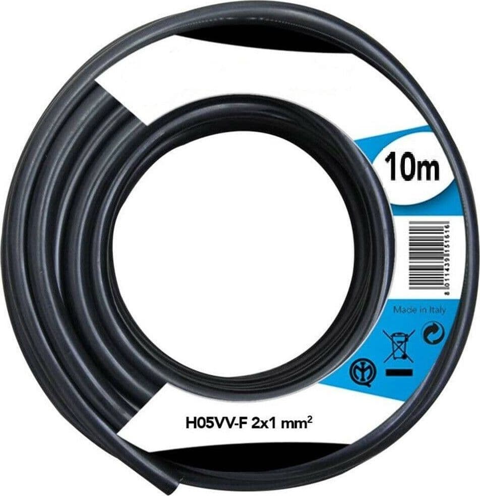 Cavo Elettrico Prolunga 10mt 2x1 Mm H05vv-f Matassa Filo Elettrico Nero Casa, arredamento e bricolage > Materiale Elettrico Trade Shop italia - Napoli, Commerciovirtuoso.it