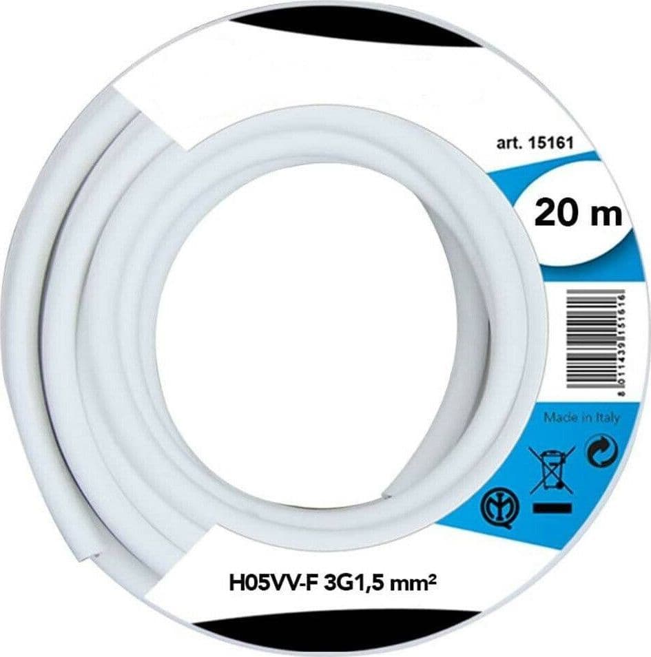 Cavo Elettrico Prolunga 20mt 3g1.5 Mm H05vv-f Matassa Filo Elettrico Bianco Casa, arredamento e bricolage > Materiale Elettrico Trade Shop italia - Napoli, Commerciovirtuoso.it