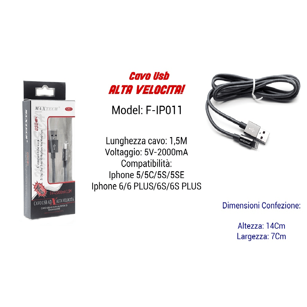 Cavo Filo Usb Veloce Ricarica Per Iphone 5volt - 2000ma 1,50mt Maxtech F-ip011 Cavi Smartphone Trade Shop italia - Napoli, Commerciovirtuoso.it