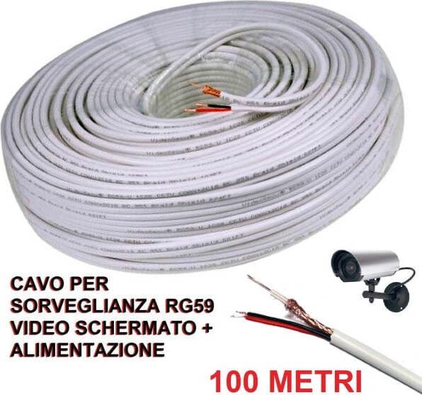 CAVO PROLUNGA TELECAMERA VIDEO ALIMENTAZIONE SCHERMATO 100 MT VIDEOSORVEGLIANZA