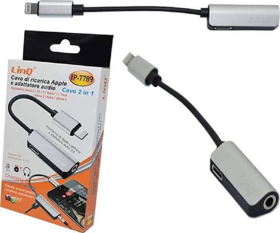 CAVO RICARICA ADATTATORE AUDIO 2 IN 1 LIGHTNING CUFFIE JACK 3,5MM IPHONE IP-7789