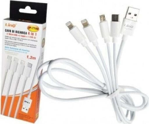CAVO USB DI RICARICA 4IN1 MICROUSB TIPO C + 2 LIGHTNING IPHONE LINQ IP-7744