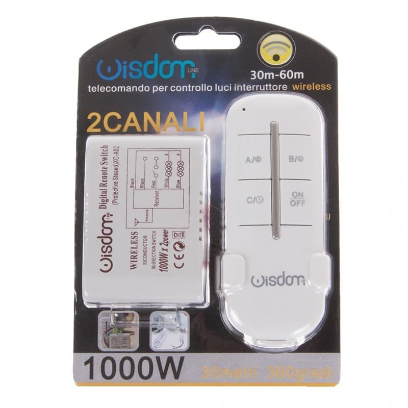 CENTRALINA 2 CANALI + TELECOMANDO WIRELESS WISDOM PER CONTROLLO LUCI LED 1000Wx2 Fai da te/Materiale elettrico/Quadri elettrici Trade Shop italia - Napoli, Commerciovirtuoso.it