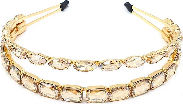 Cerchietto Jewel Da Donna Gioielli per Capelli in Zamak E Vetro Cerchietto Doppio Fashion Con Strass Oro Nickel Free Moda/Donna/Accessori/Cerchietti Leclaf - Napoli, Commerciovirtuoso.it