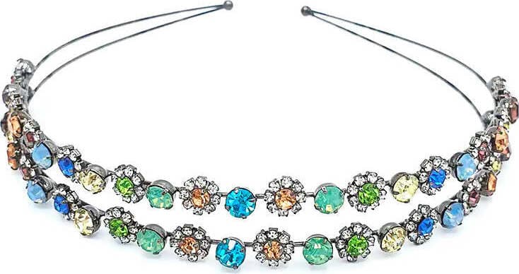 Cerchietto Jewel Donna in Zamak E Vetro Cerchietto Doppio Fashion Gioielli per Capelli Con Strass Multicolor a Fiore Moda/Donna/Accessori/Cerchietti Leclaf - Napoli, Commerciovirtuoso.it
