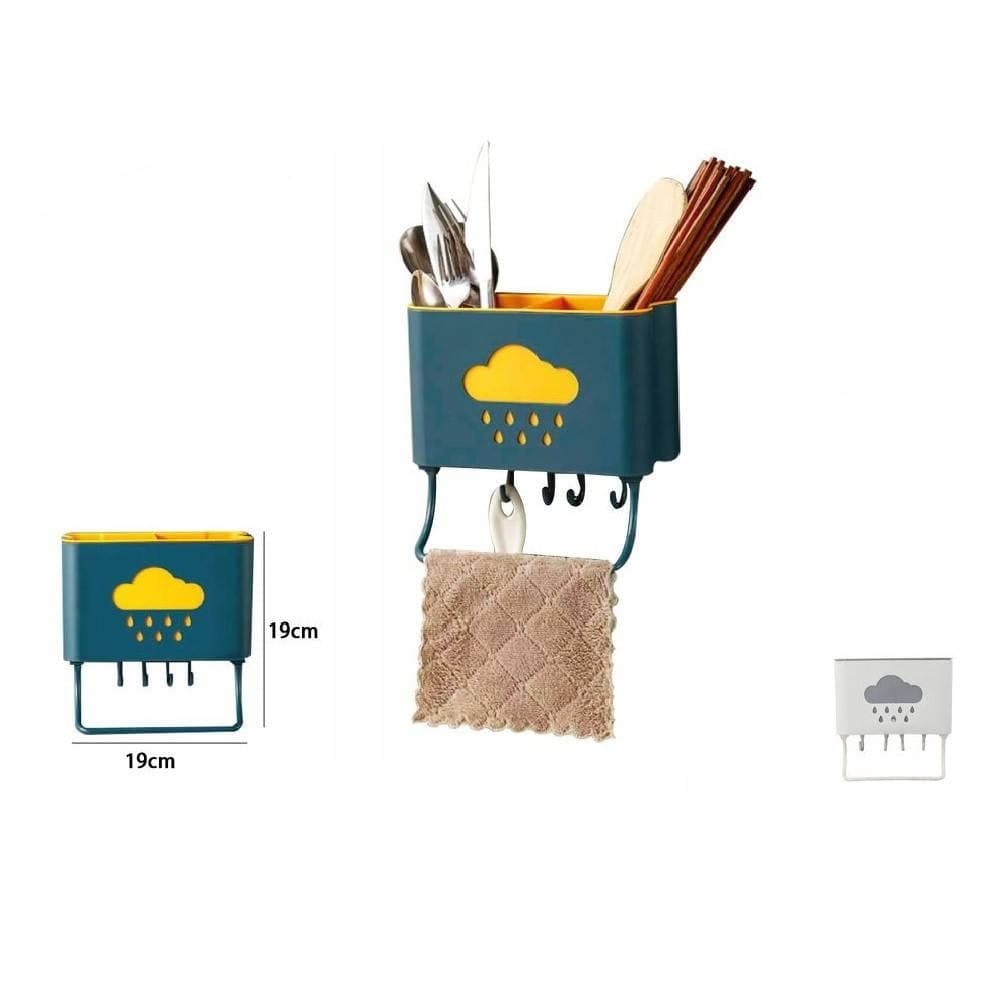 Cestello-Porta-Bacchette-Posate-Cucchiaio-Spatole-Scarico-Con-Ganci-Parete-70214