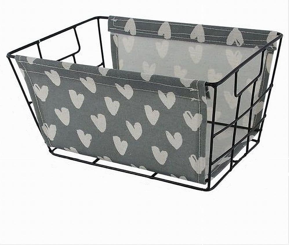 CESTO PORTA OGGETTI IN FERRO TESSUTO STAMPA A CUORI CON MANICI 30X20X15 CM 10618 in Cestini da scaffale Trade Shop italia - Napoli, commercioVirtuoso.it