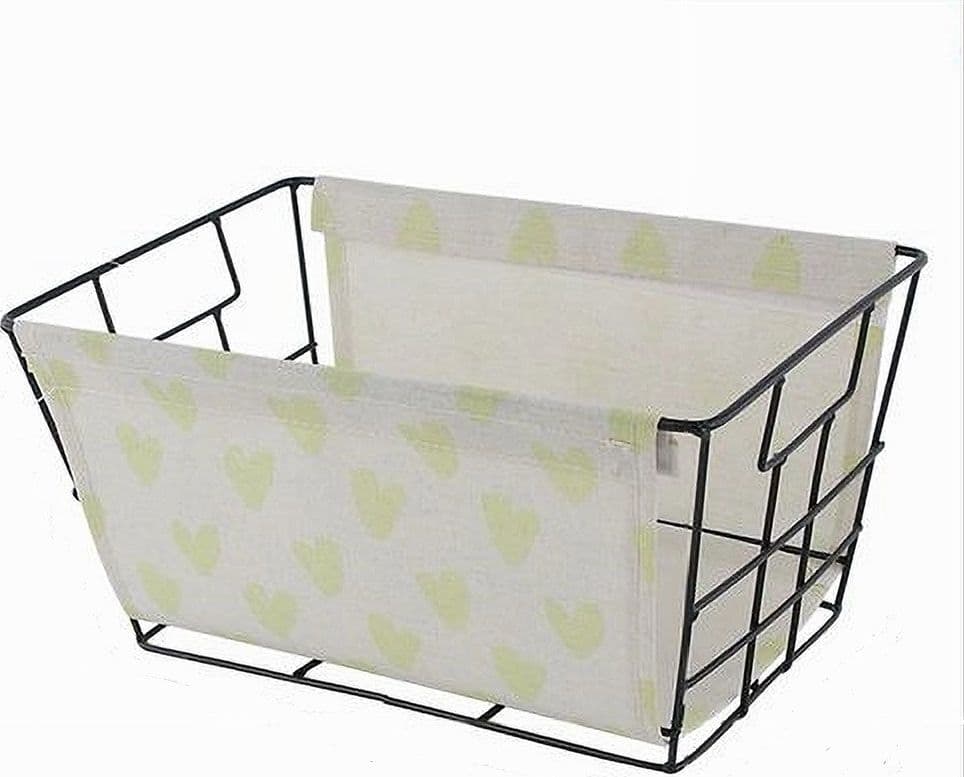 CESTO PORTA OGGETTI IN FERRO TESSUTO STAMPA CUORI GIALLI MANICI 30X20X15CM 10617 in Cestini da scaffale Trade Shop italia - Napoli, commercioVirtuoso.it