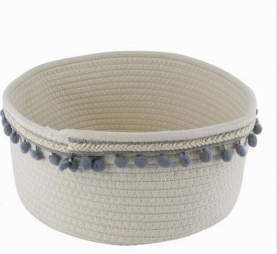 CESTO PORTA OGGETTI PER BIANCHERIA IN CORDA PON PON GRIGI CESTINO 30X14 CM 10671 in Cestini da scaffale Trade Shop italia - Napoli, commercioVirtuoso.it