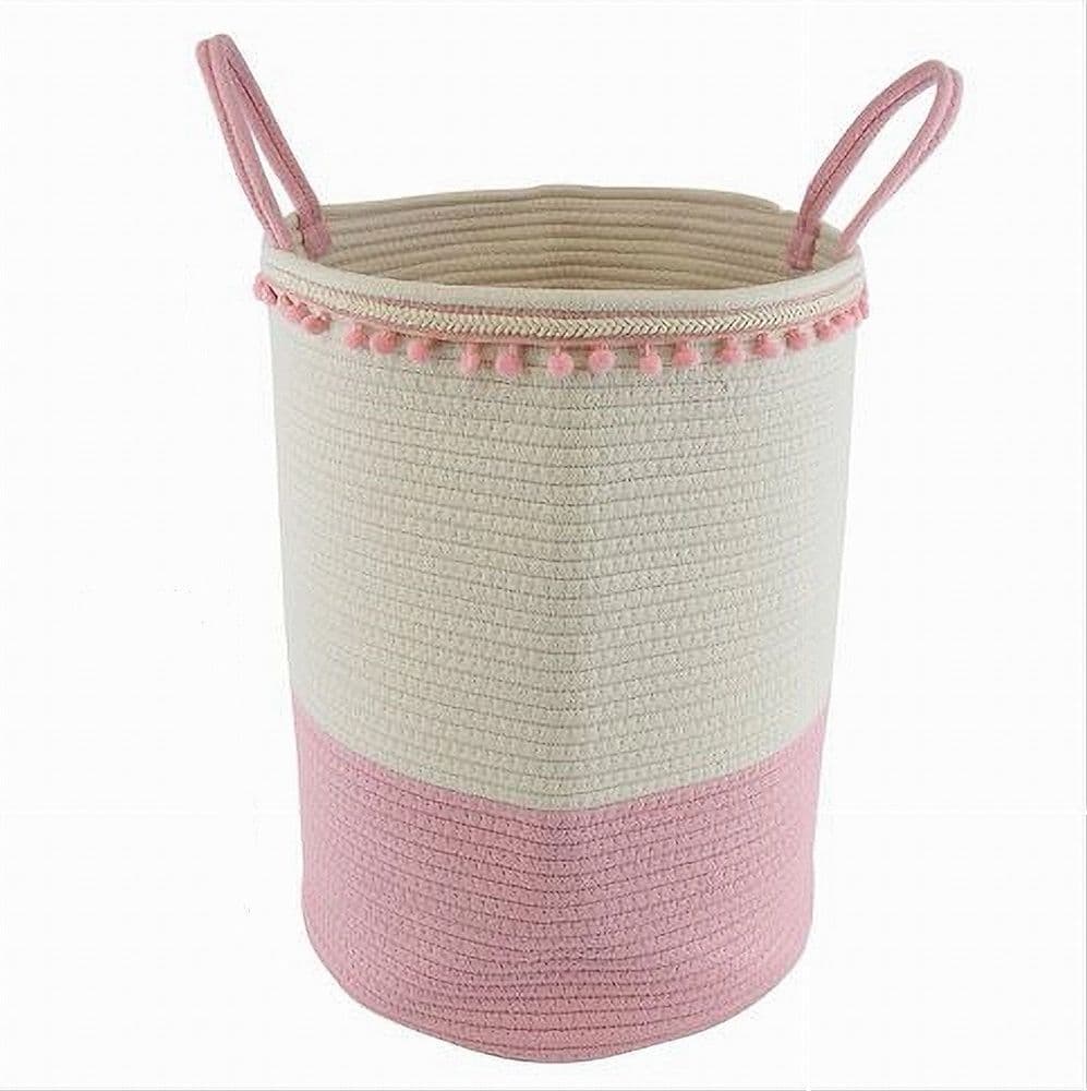 CESTO PORTAOGGETTI PER BIANCHERIA IN CORDA PON PON ROSA CON MANICI 35X45CM 10668 in Ceste per la biancheria Trade Shop italia - Napoli, commercioVirtuoso.it