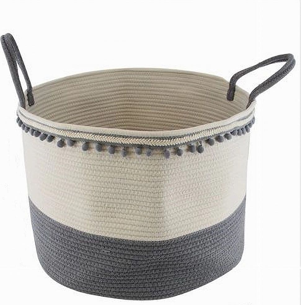 CESTO PORTAOGGETTI PER BIANCHERIA IN CORDA PONPON GRIGI CON MANICI 50X35CM 10673 in Ceste per la biancheria Trade Shop italia - Napoli, commercioVirtuoso.it