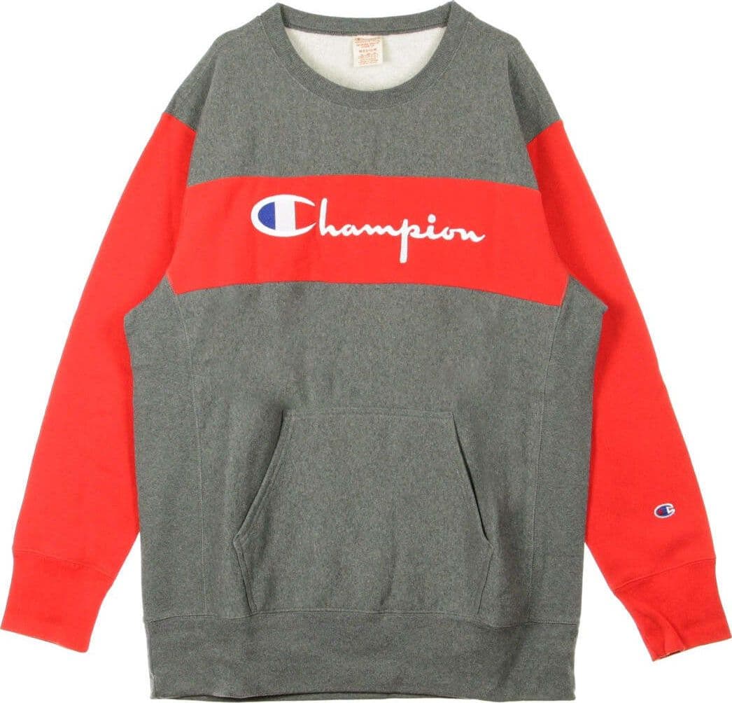 CHAMPION-Felpa-Girocollo-Uomo-Colour-Block-Kangaroo-Pocket-Reverse-Weave-Grey/red-da-uomo