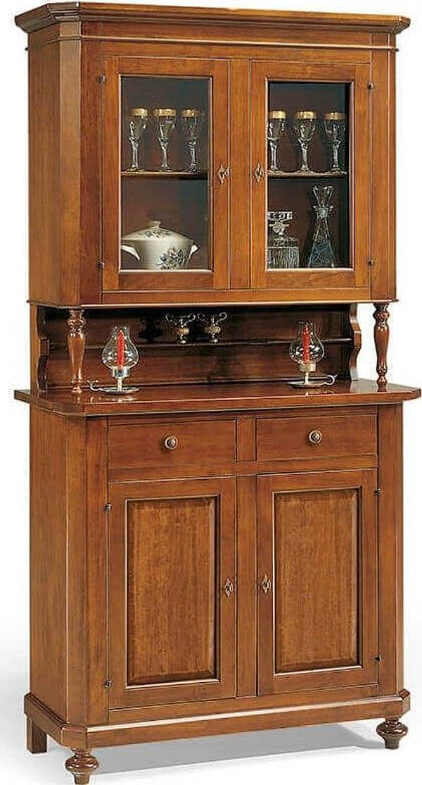 CHELSEY---credenza-con-vetrina-in-legno-massello-104x43x218-Tinta-noce-Milani-Home
