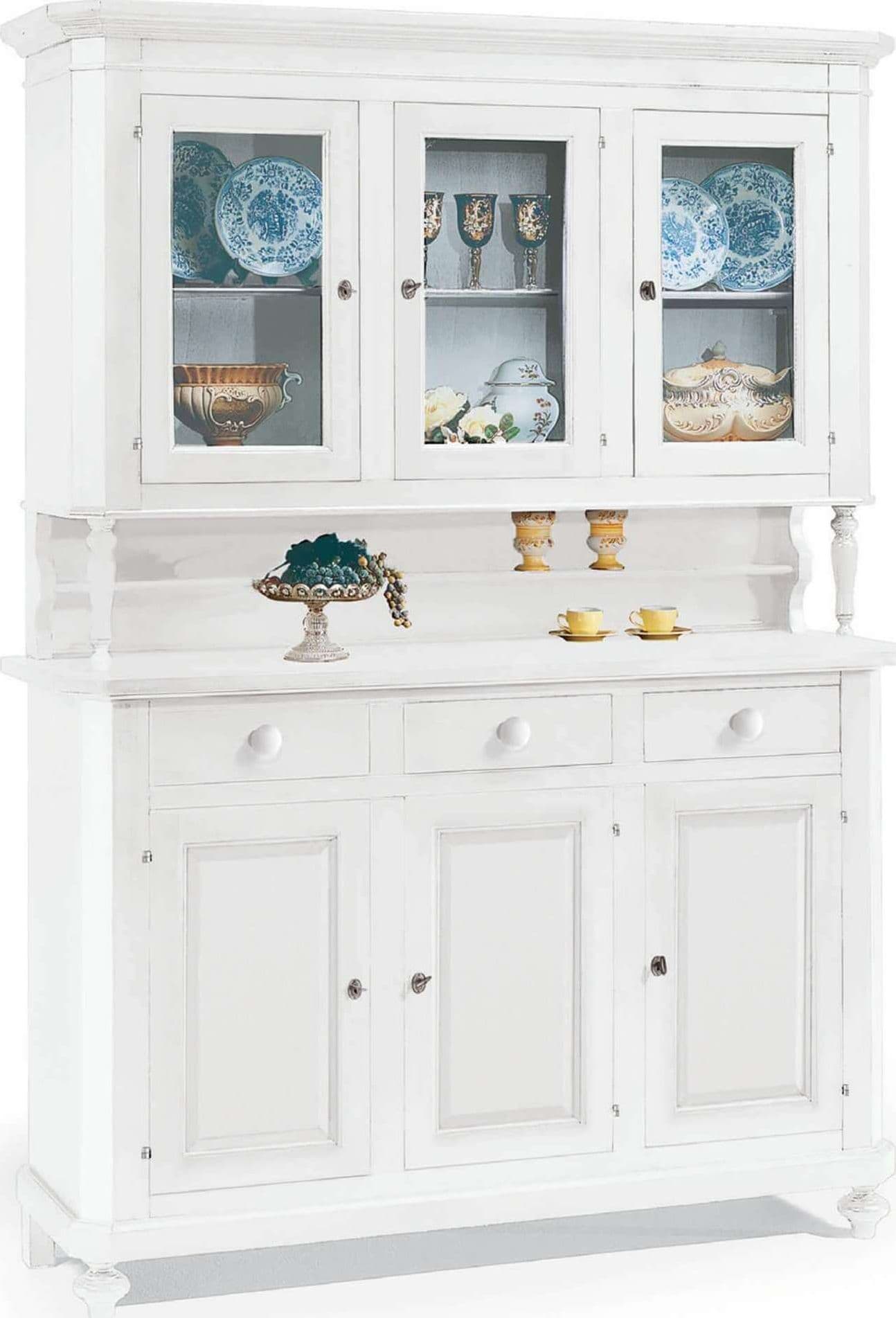 CHELSEY - credenza con vetrina in legno massello 150x43x218 Bianco Milani Home