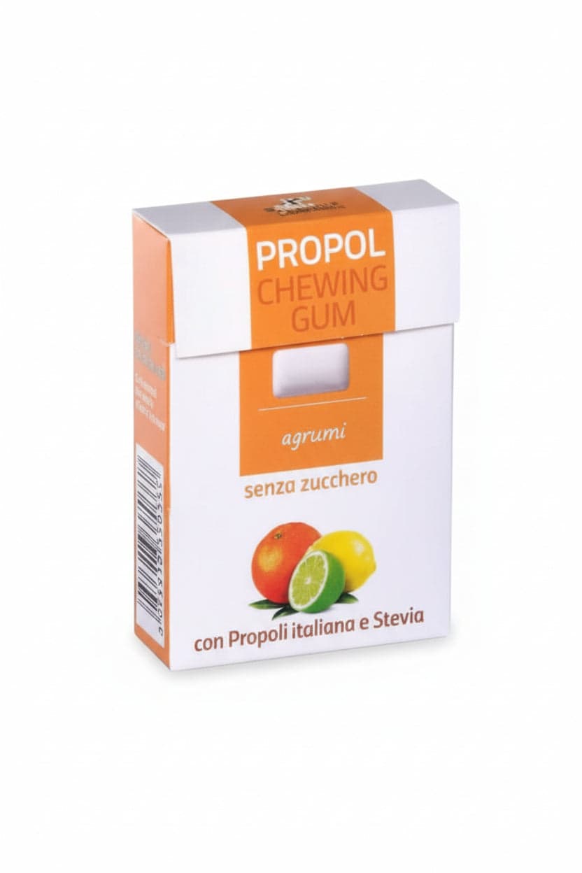 Chewing propol natural gum - con propoli – gusto arancia25 g - gomma da masticare senza zucchero, con propoli e stevia e xilitolo 100% italiana