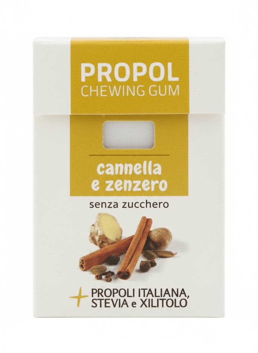 Chewing propol natural gum - con propoli – gusto cannella e zenzero 25 g - gomma da masticare senza zucchero, con propoli e stevia e xilitolo 100% italiana