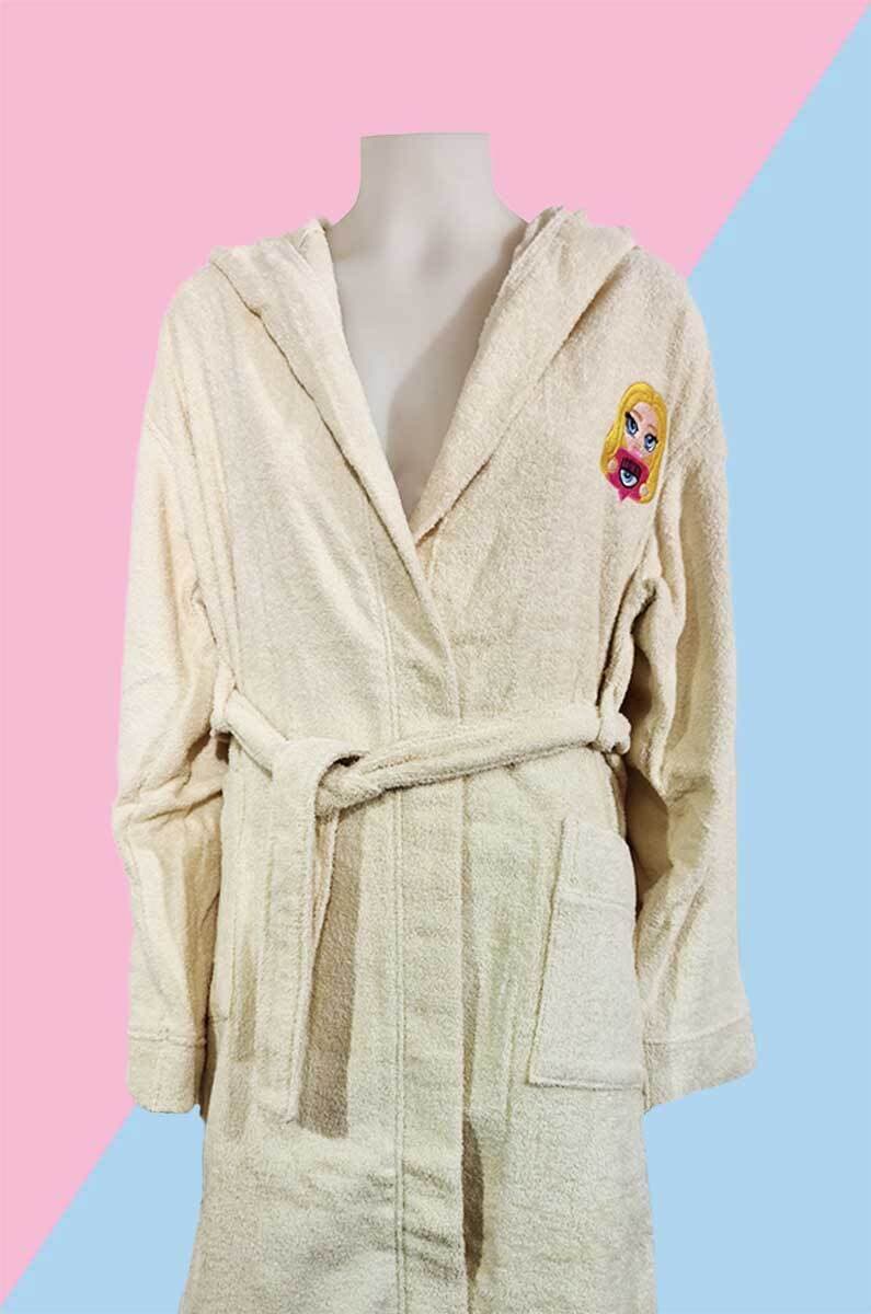 Chiara Ferragni Accappatoio Donna Cool Con Cappuccio E Logo Accappatoio Asciugamano Mascotte Sul Lato Sinistro 100% Cotone V7302