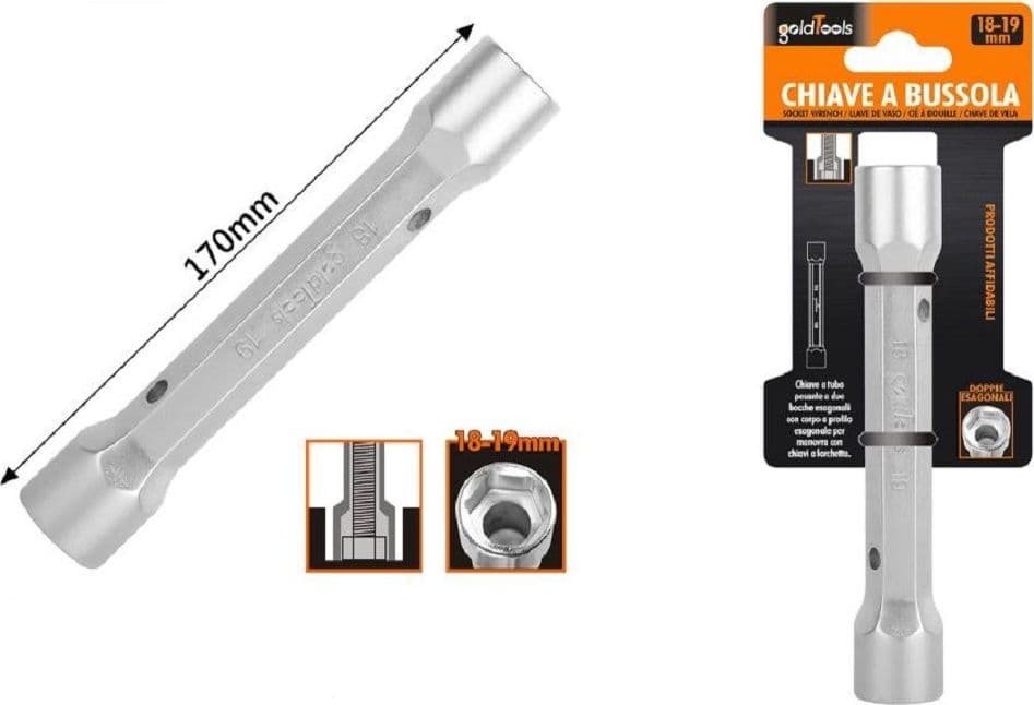 Chiave A Bussola Tubo Esagonale Da 170 Mm Doppie Bocche Esagonali 18-19 Mm 97553 Fai da te/Utensili elettrici e a mano/Utensili a mano/Chiavi e chiavi inglesi/Chiavi a bussola Trade Shop italia - Napoli, Commerciovirtuoso.it