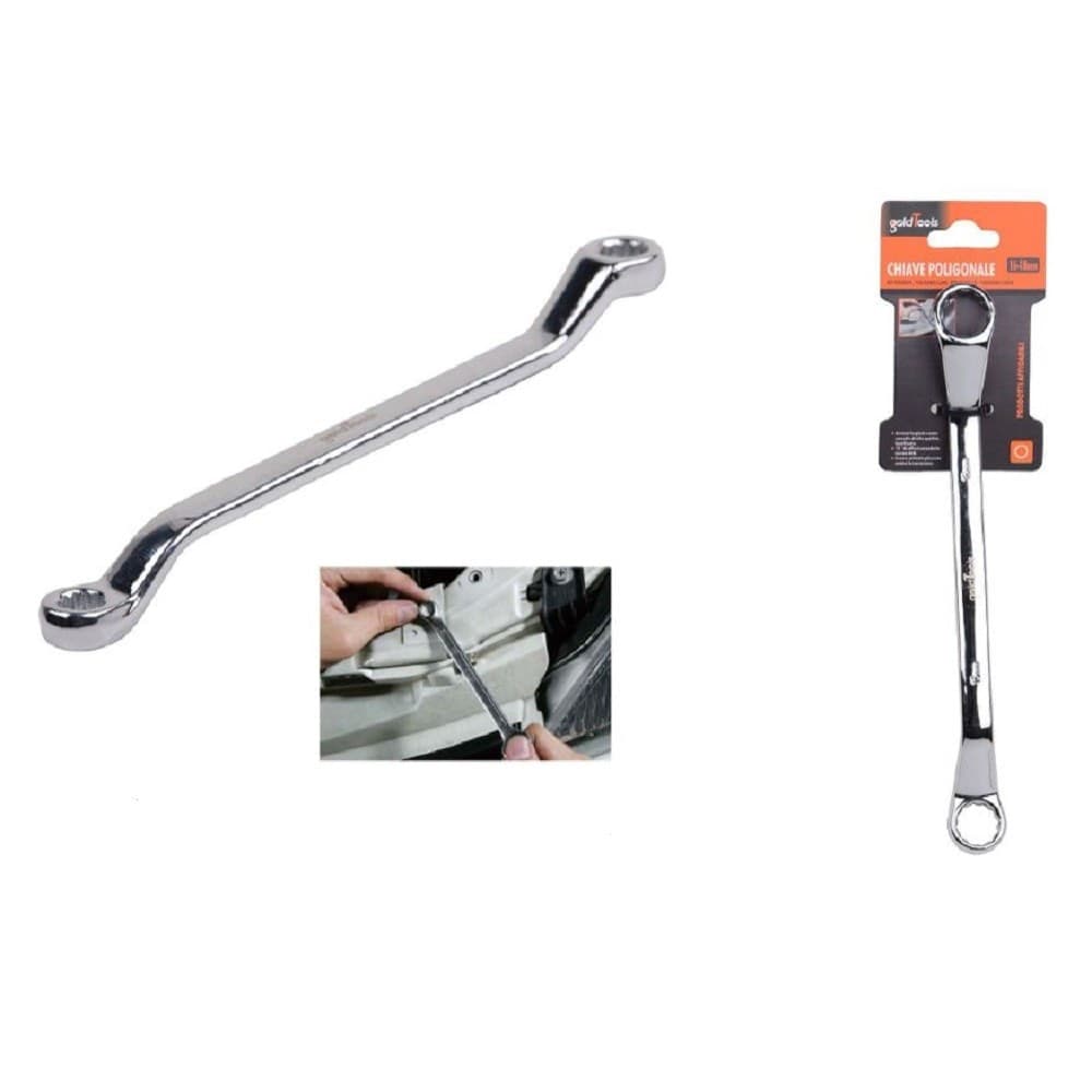 Chiave Fissa Poligonale Doppia Testa Curva 16-18mm Anello A Stella Cromata 91694 Fai da te/Utensili elettrici e a mano/Utensili a mano/Chiavi e chiavi inglesi/Chiavi a bussola Trade Shop italia - Napoli, Commerciovirtuoso.it