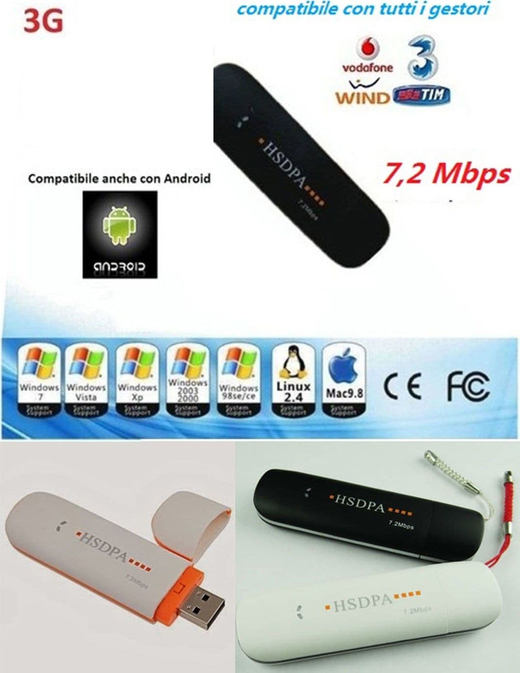CHIAVETTA INTERNET KEY 3G MODEM USB ANTENNA UNIVERSALE PER ANDROID TABLET PC