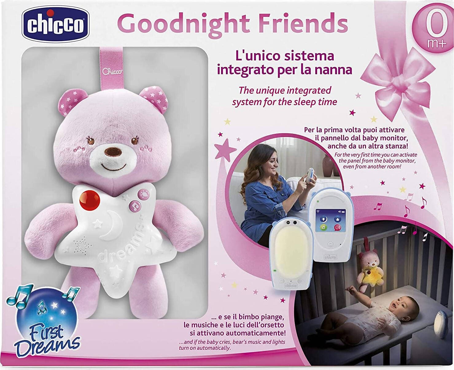 Chicco Baby Monitor E Pannello Goodnight Friends Bimba Bimbo rosa celeste due colori