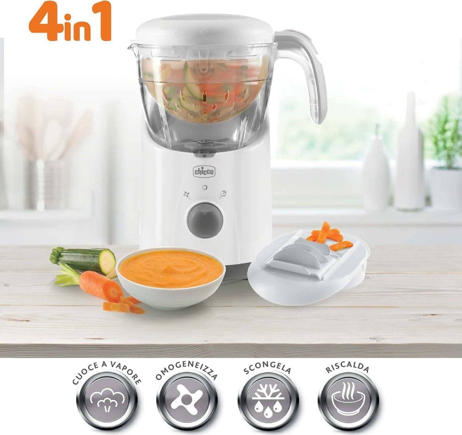 Chicco Cuocipappa Multifunzione Easy Meal per Lo Svezzamento Omogeneizzatore per Neonati E Bambini Frullatore E Scaldapappa Con Cottura a Vapore E Grattugia Cut Express Riscalda E Scongela