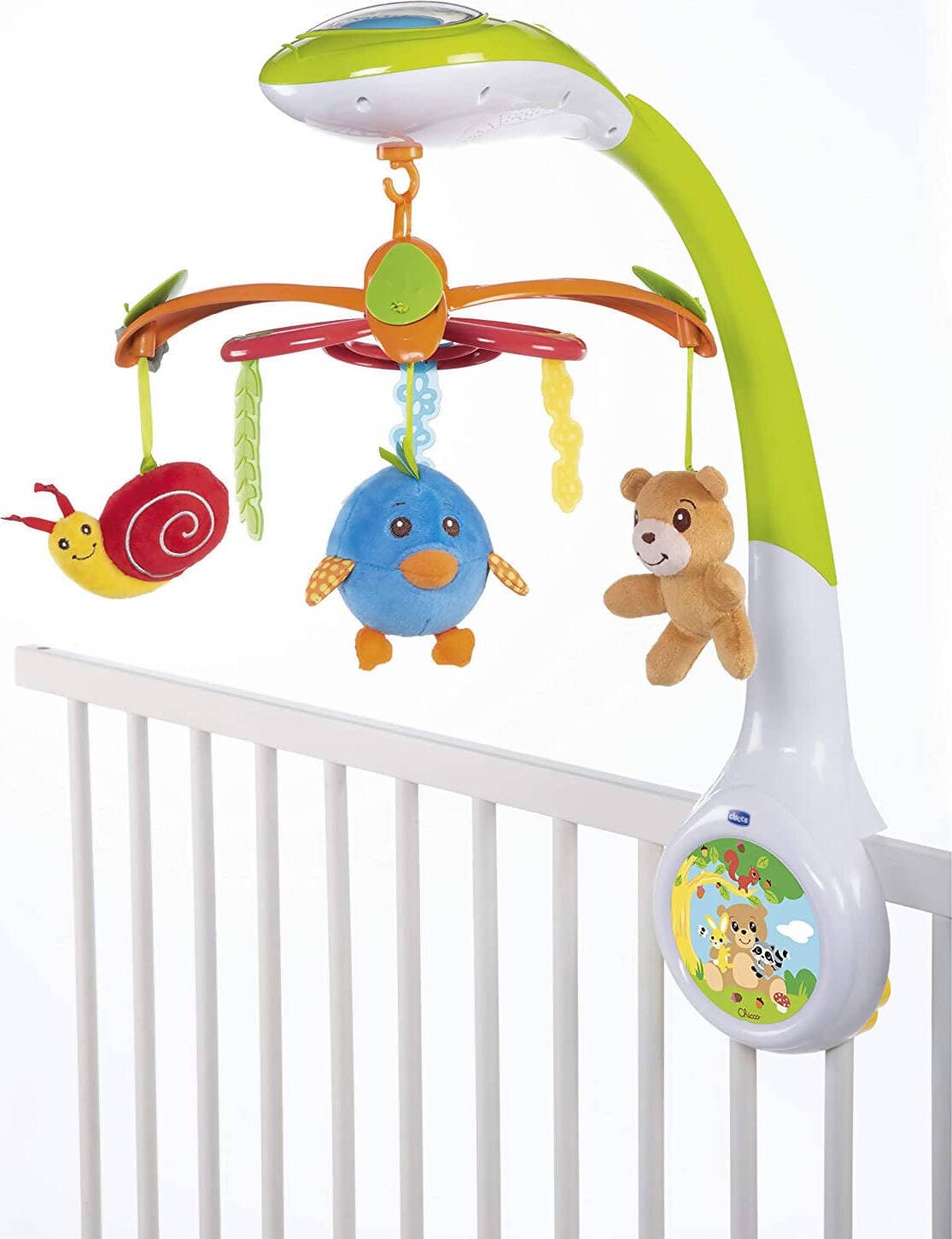 Chicco Giostrina per Culla Neonato Foresta Magica Con Proiettore, Carillon Elettronico per Neonati Con Musica Rilassante E Proiettore Luci per Culla E Lettino, Con 3 Peluche Removibili, Giochi Neonato 0+ Mesi