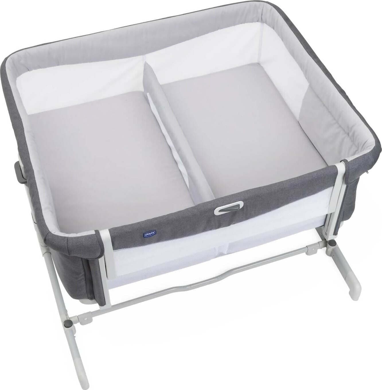 Chicco Next2Me Twins, Culla Neonato Fianco Letto per Gemelli, 2 Materassi, Spondina Apribile con una Mano, Altezza Regolabile, Regolabile con 11 Livelli di Altezza, Piedini Pieghevole, 0m+