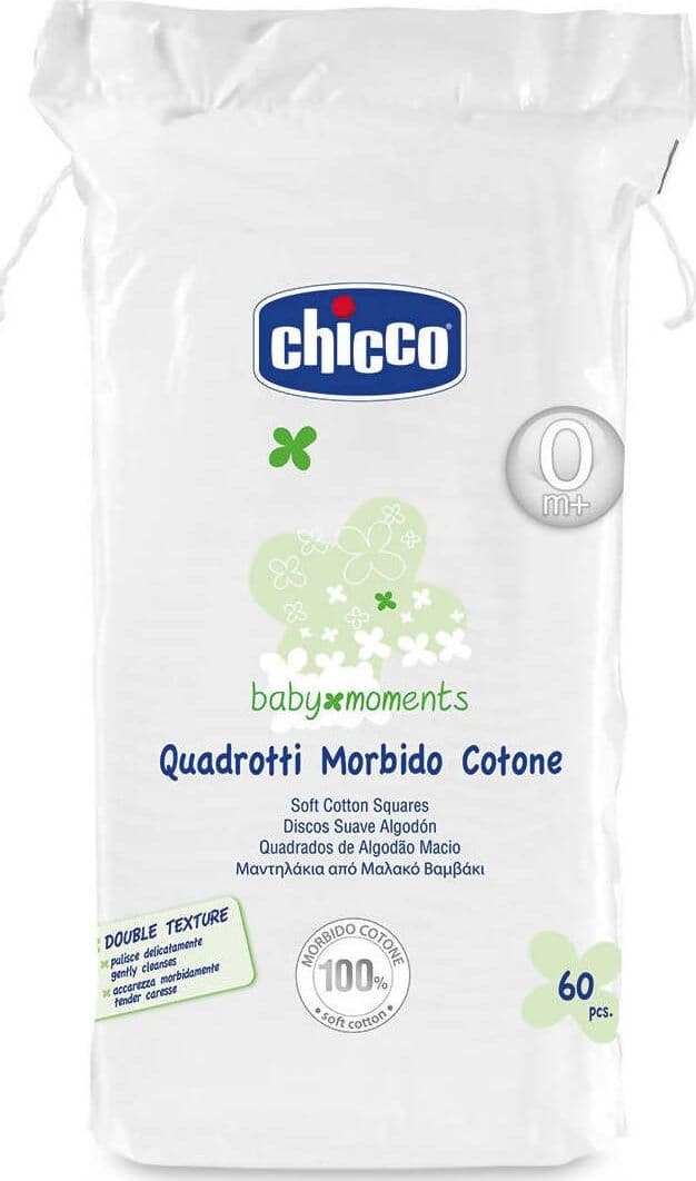 CHICCO Quadrotti Morbido Cotone 00% di Puro Cotone 60pz. Igiene Sanitaria Gioia del Bimbo - Villa San Giovanni, Commerciovirtuoso.it