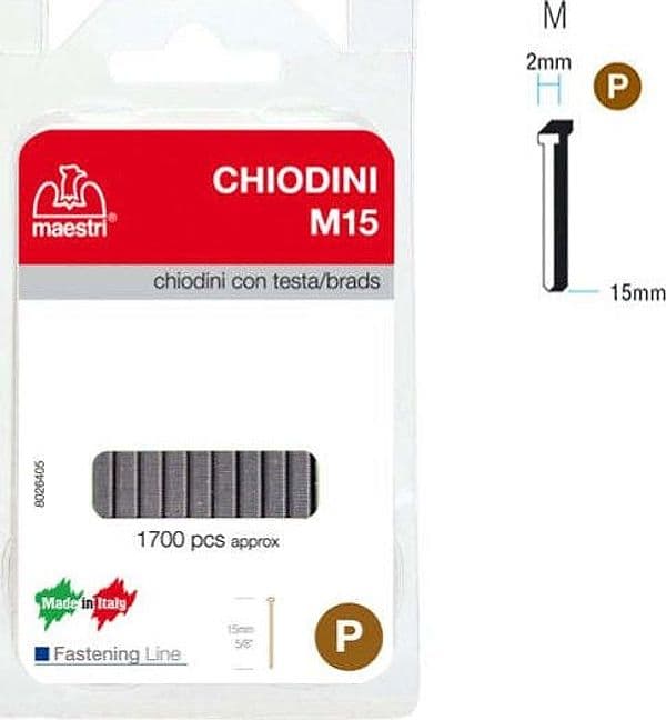 Chiodini M15 per fissatrici - con testa - 15 mm - acciaio - Romeo Maestri - conf. 1700 pezzi Cancelleria e prodotti per ufficio/Archivio ufficio e accessori per scrivania/Nastri colle elastici e graffette/Puntine e ganci Eurocartuccia - Pavullo, Commerciovirtuoso.it
