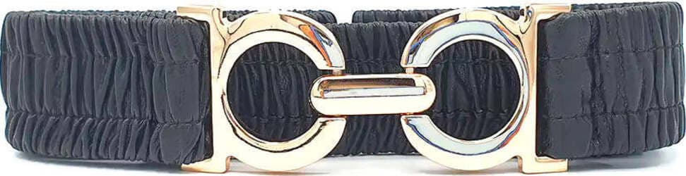 Cintura Elastica Da Donna Cintura Arricciata in Ecopelle Nera Con Chiusura Frontale in Zamak Nickel Free Moda/Donna/Accessori/Cinture Leclaf - Napoli, Commerciovirtuoso.it