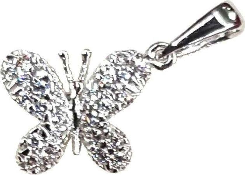 Ciondolo Pendente Farfalla in Oro bianco 18 Kt Farfallina con tormaline bianche incassati in Medaglioni E B Gioielli - Siderno, commercioVirtuoso.it