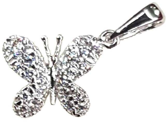 Ciondolo Pendente Farfalla in Oro bianco 18 Kt Farfallina con tormaline bianche incassati in Medaglioni E B Gioielli - Siderno, commercioVirtuoso.it