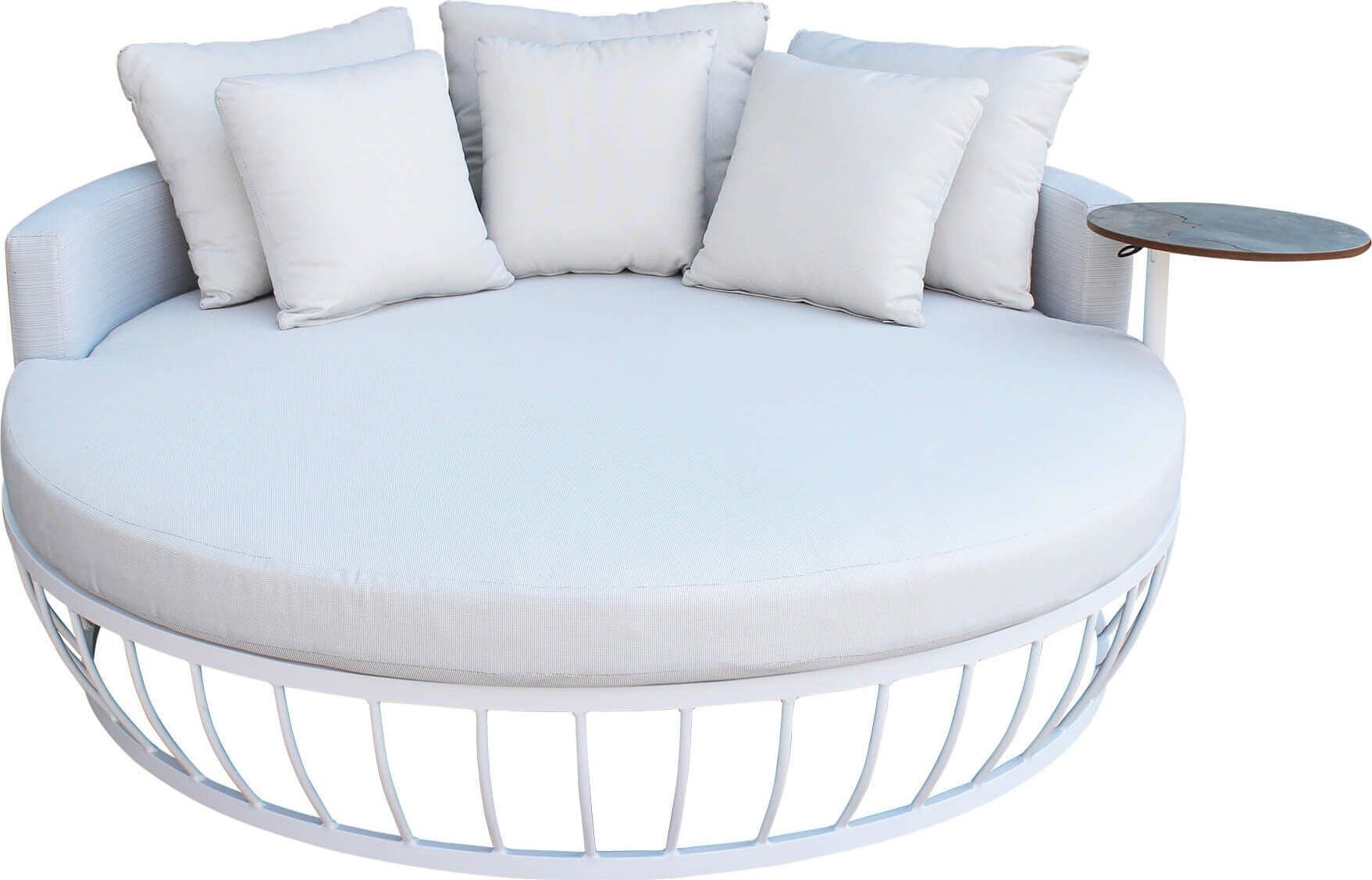 CLARUS - divano letto da giardino in alluminio e textilene con tavolino completo di cuscini Bianco Milani Home