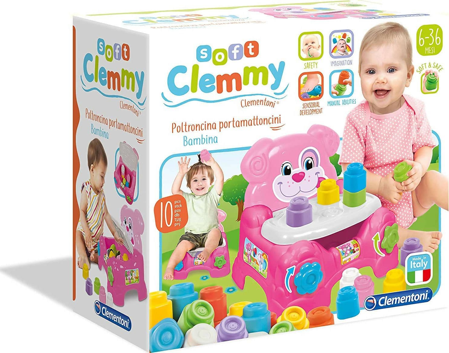 Clementoni Clemmy Poltroncina Porta Mattoncini Girl Bambina Con 10 Mattoncini Morbidi in Cubi e piramidi componibili Cartoleria Deja Vu - Crotone, commercioVirtuoso.it
