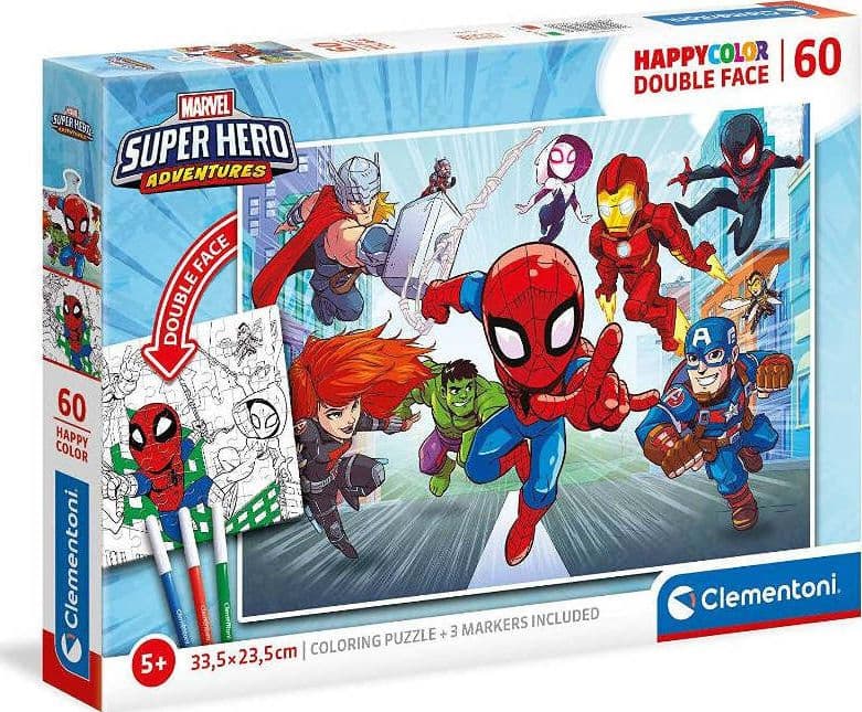 CLEMENTONI-Puzzle-Marvel-Superhero-Supercolor-Double-Face-60-Pz