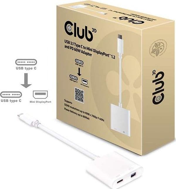 CLUB3D-USB-3.1-Type-C-to-Mini-DisplayPort-1.2-e-PD-60-W-Adapter