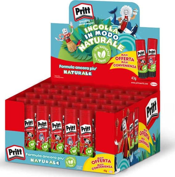 Colla stick - 43 gr - Pritt - display 40 pezzi Cancelleria e prodotti per ufficio/Archivio ufficio e accessori per scrivania/Nastri colle elastici e graffette/Adesivi e colle/Adesivi spray Eurocartuccia - Pavullo, Commerciovirtuoso.it