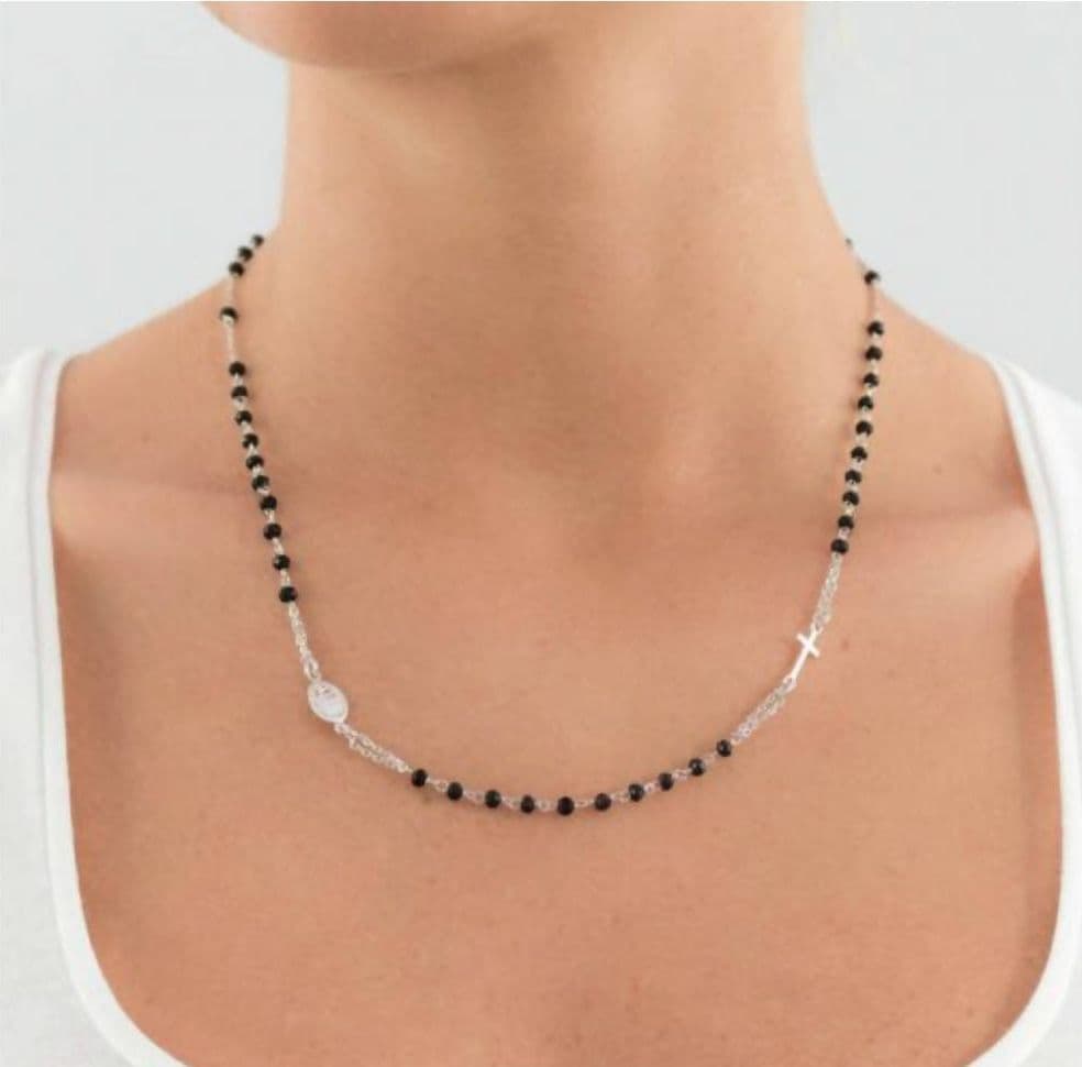 Collana con rosario in Argento 925 millesimi con pietre Onici Neri 47cm realizzata a mano da orafi Toscani in Collane E B Gioielli - Siderno, commercioVirtuoso.it