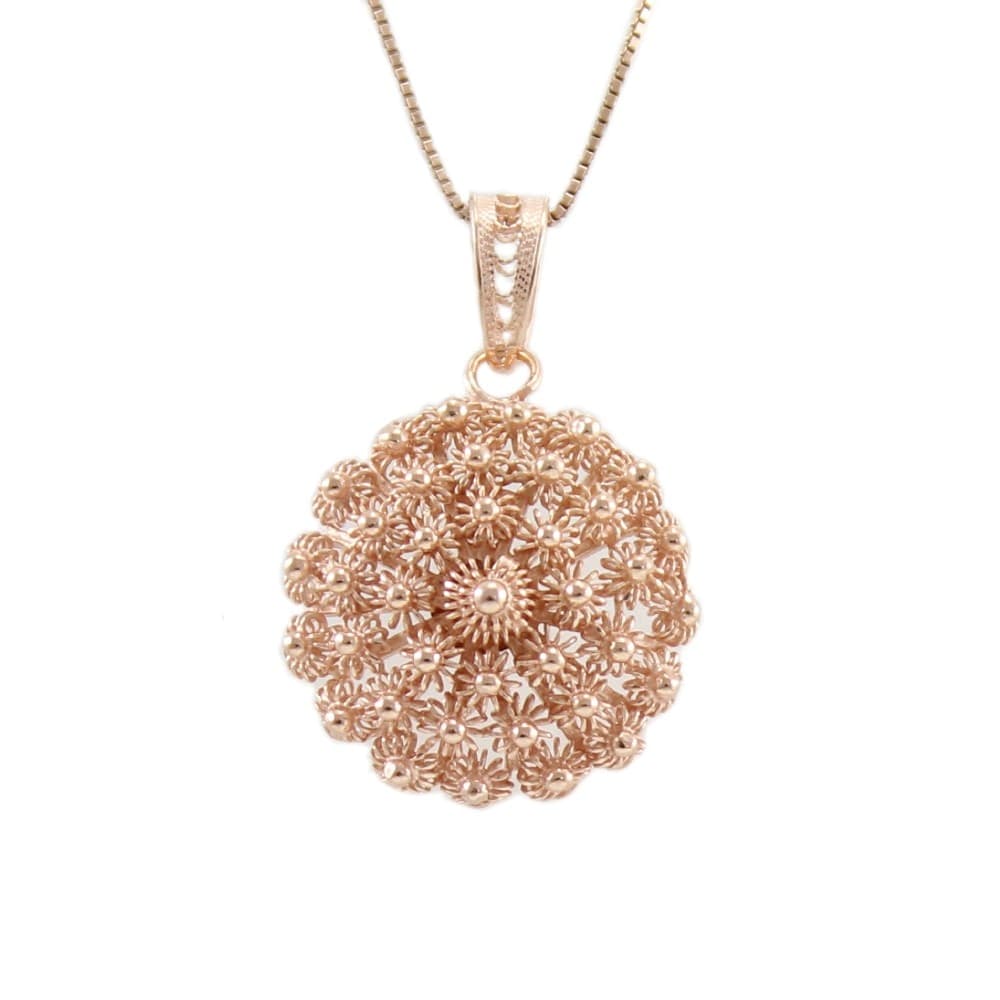 Collana Donna Con Ciondolo Pendente Filigrana Sarda in Argento Placcato Oro Rosa Pendente 18 Mm Catena Collana 40 Mm in Collane Gioielleria Saba - Dolianova, commercioVirtuoso.it