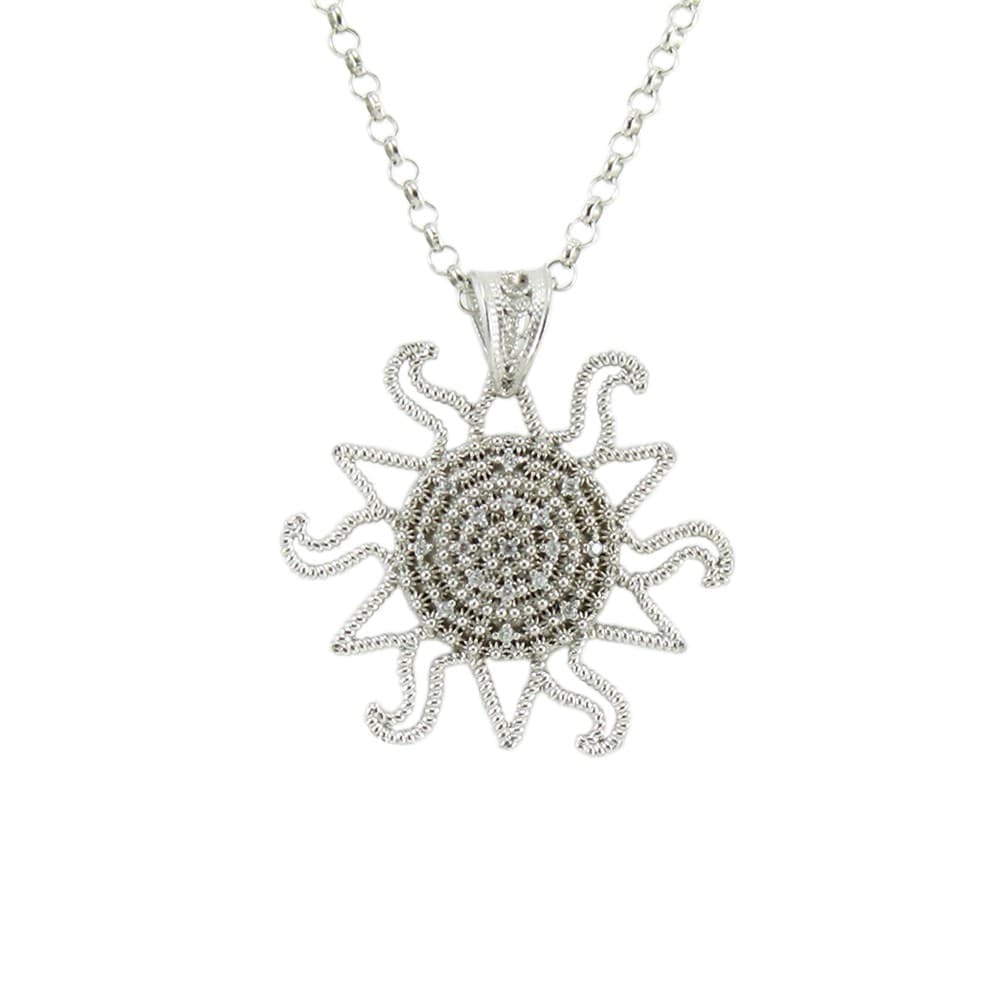Collana filigrana sarda in argento con pendente corbula sole con zirconi in Collane Gioielleria Saba - Dolianova, commercioVirtuoso.it