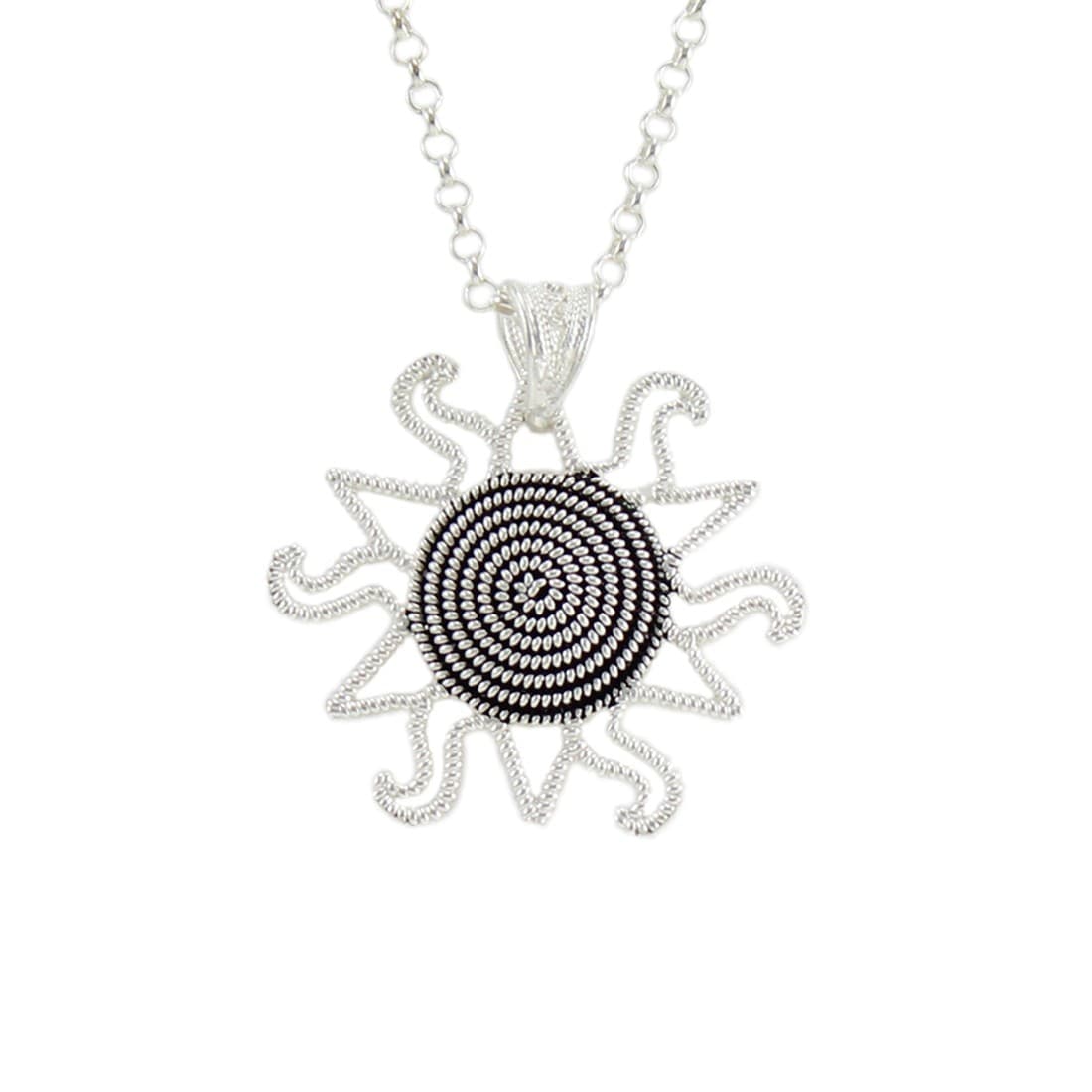 Collana filigrana sarda in argento con ciondolo pendente corbula sole brunito in Collane Gioielleria Saba - Dolianova, commercioVirtuoso.it