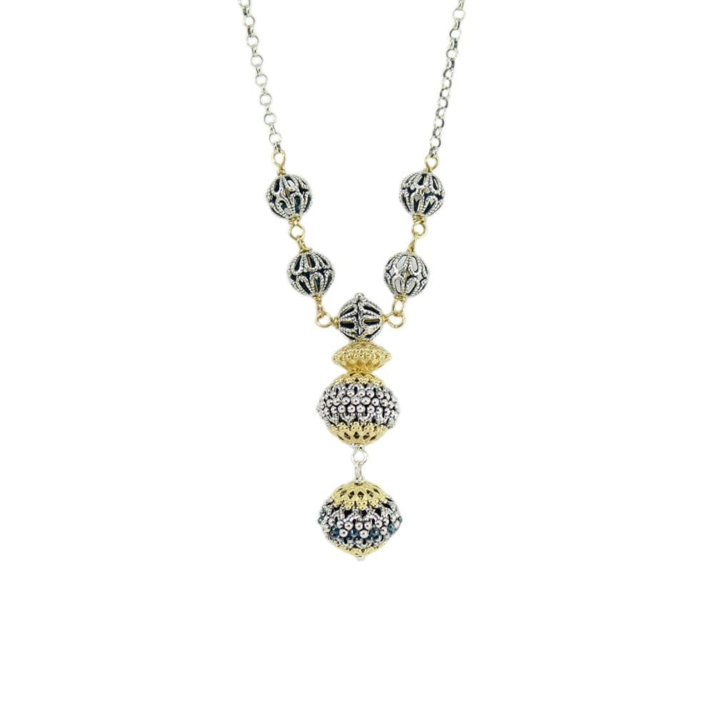 Collana donna in argento sfere filigrana sarda traforate brunite e dorate in Collane Gioielleria Saba - Dolianova, commercioVirtuoso.it