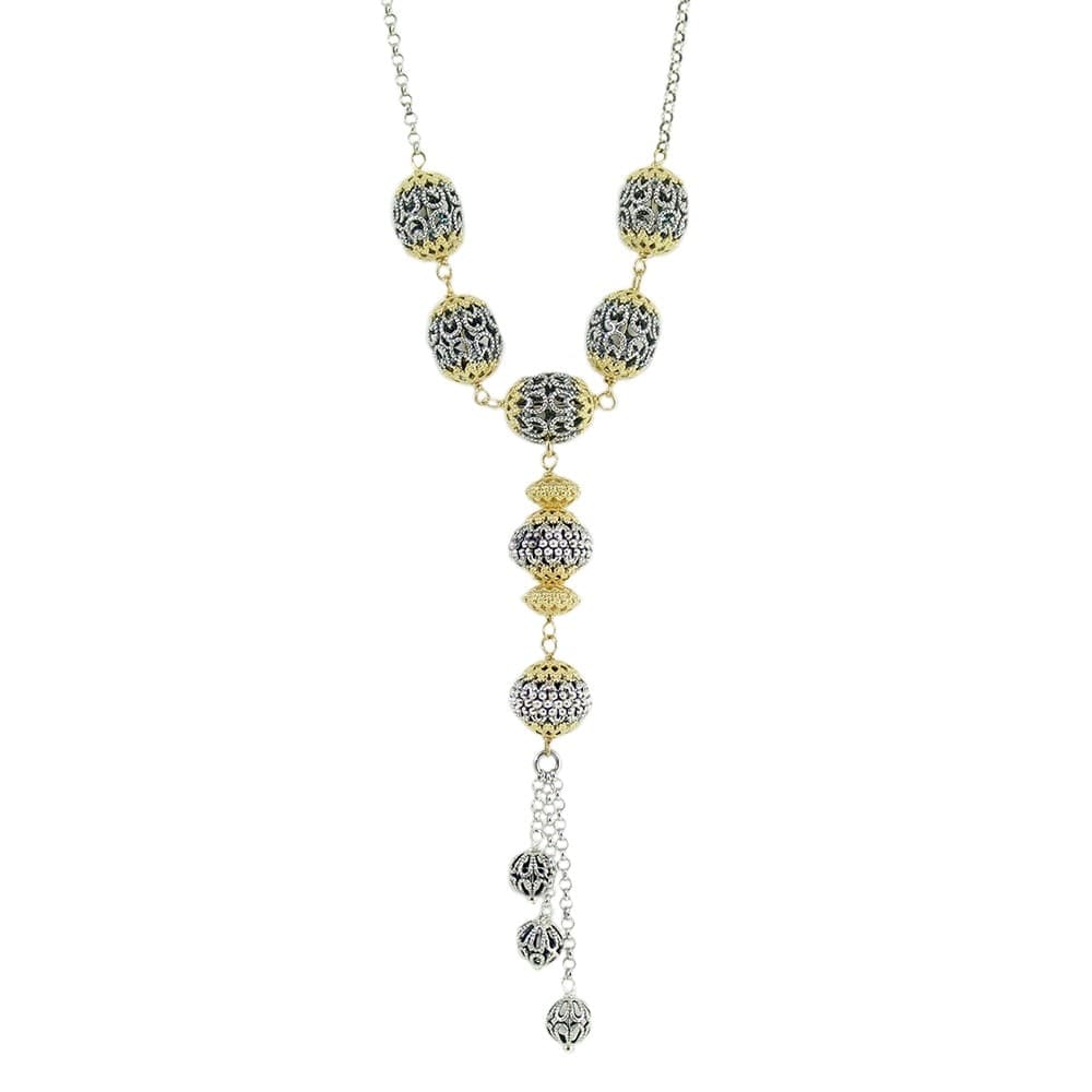 Collana lunga da donna in argento sfere filigrana sarda traforate brunite e dorate in Collane Gioielleria Saba - Dolianova, commercioVirtuoso.it