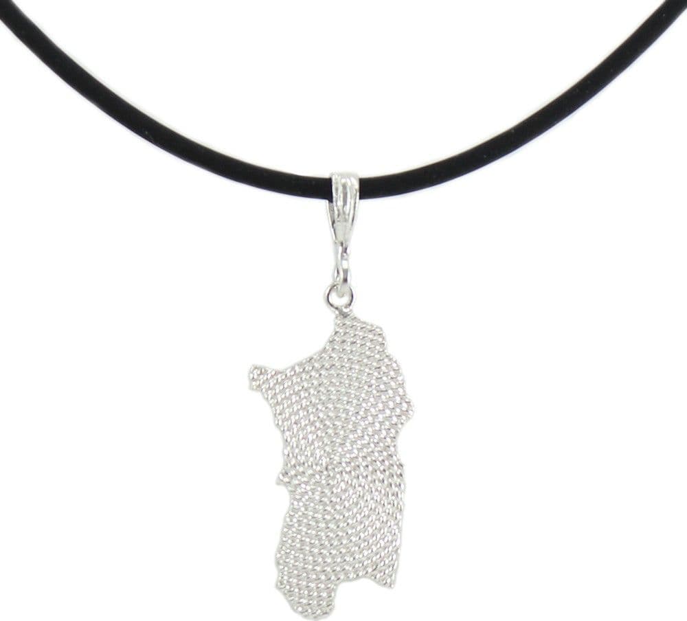 Collana uomo caucciù con pendente Sardegna in argento lavorazione corbula in Collane Gioielleria Saba - Dolianova, commercioVirtuoso.it
