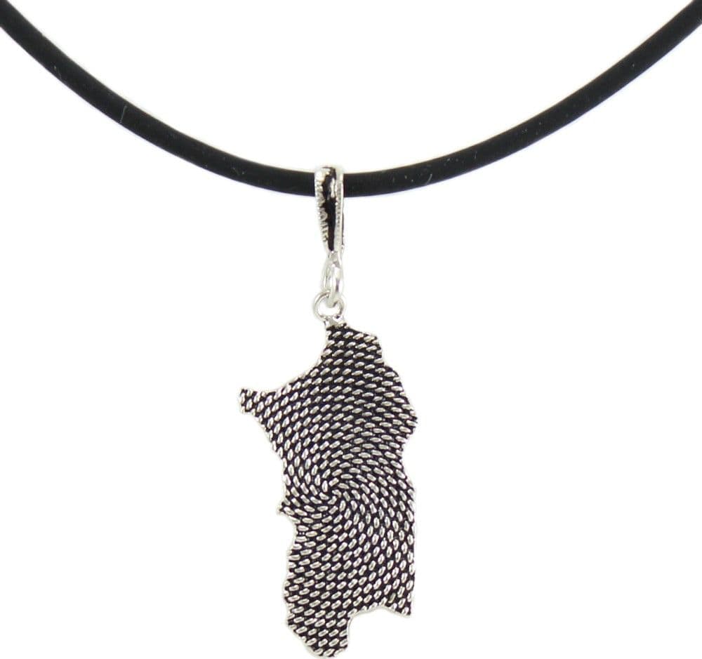 Collana uomo caucciù con pendente Sardegna in argento brunito lavorazione corbula in Collane Gioielleria Saba - Dolianova, commercioVirtuoso.it