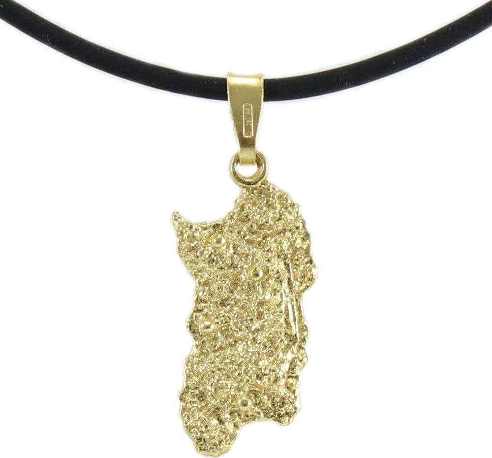 Collana uomo caucciù con pendente Sardegna in argento dorato con montagne in rilievo in Collane Gioielleria Saba - Dolianova, commercioVirtuoso.it