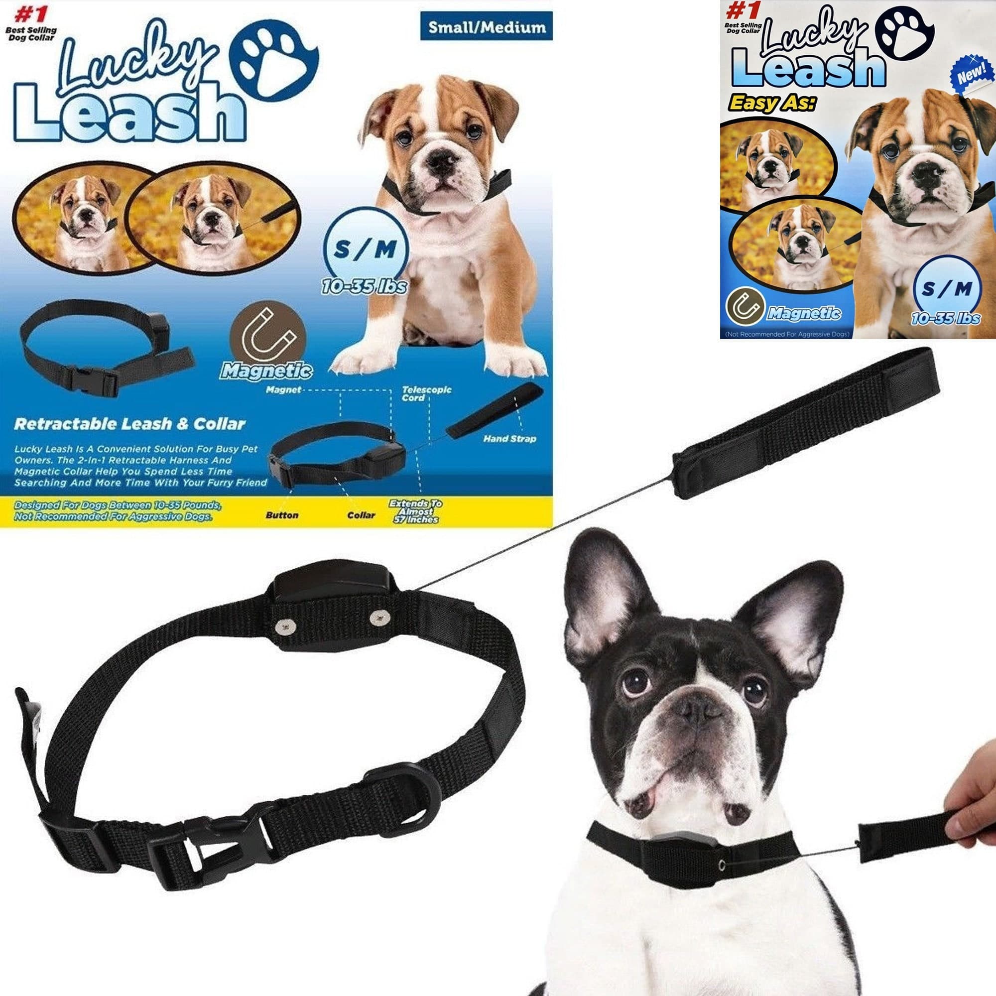 COLLARE GUINZAGLIO RETRAIBILE 2 IN 1 PER CANE CANI TAGLIA S/M CON MAGNETE