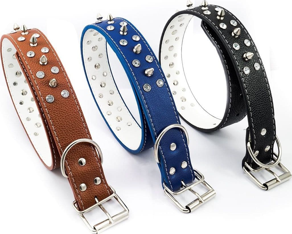 Collare-Per-Cane-Cani-Borchiato-A-Punta-Brillantinato-Taglia-Media-Grande