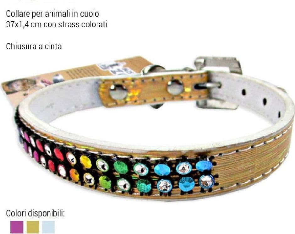 Collare-Per-Cani-Cuccioli-Gatti-Animali-In-Cuoio-37-Cm-Vari-Colori-Con-Strass